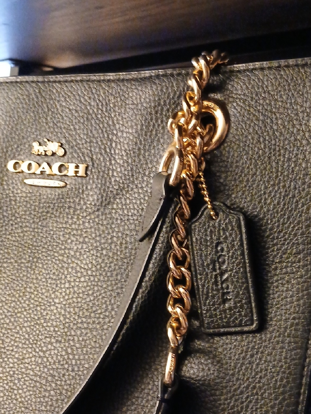 Coach Black Leather Tote with Gold Chain Straps - Picture 3 of 16